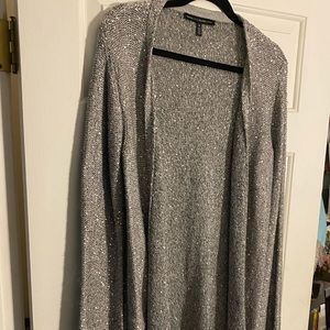 Silver open long Cardigan with Silver Sequins
